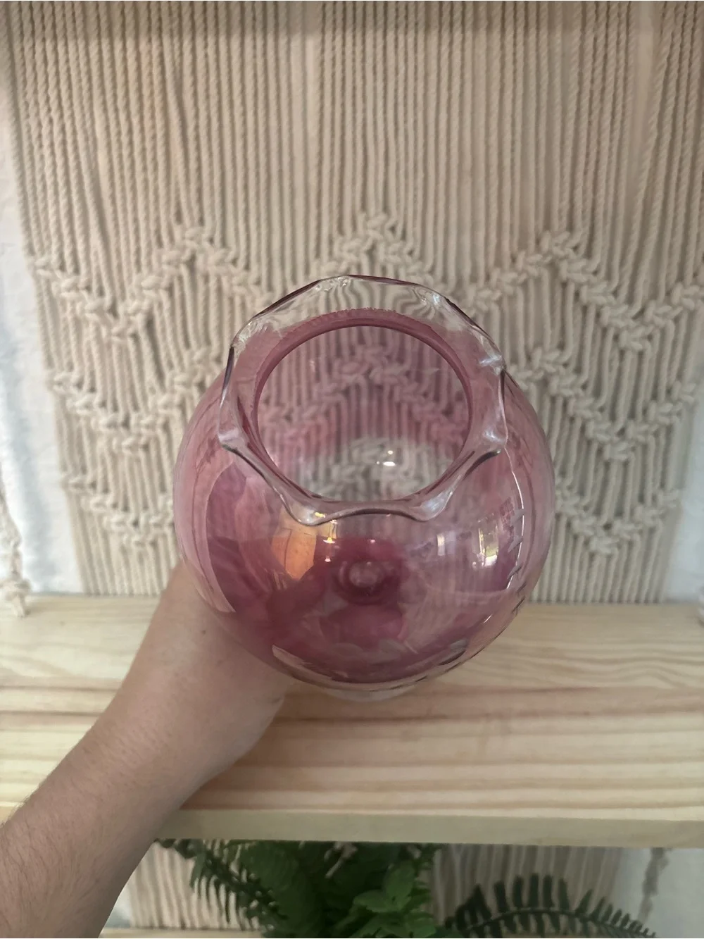 Vintage cranberry glass balloon pedestal vase